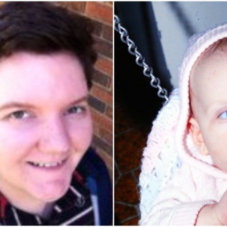 Jamie as an adult and an infant