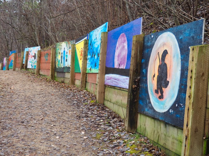Murals on retaining wall