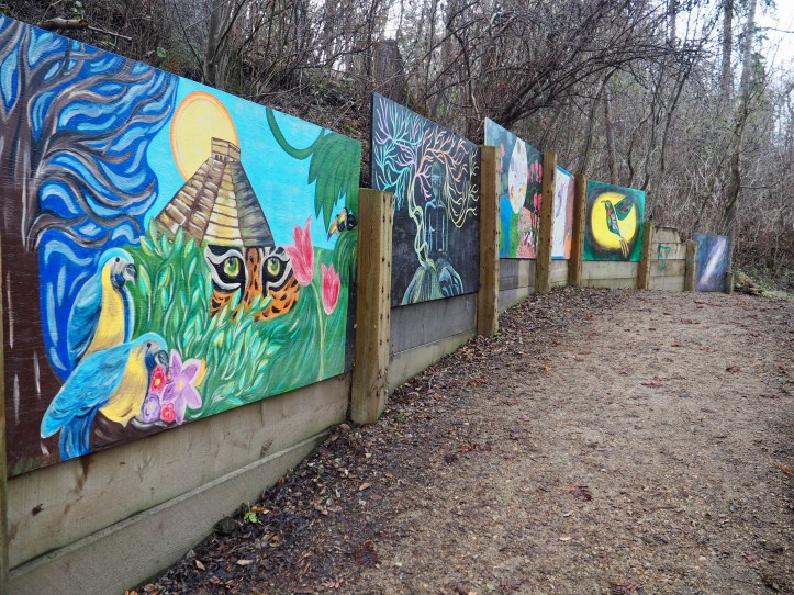 Murals on retaining wall